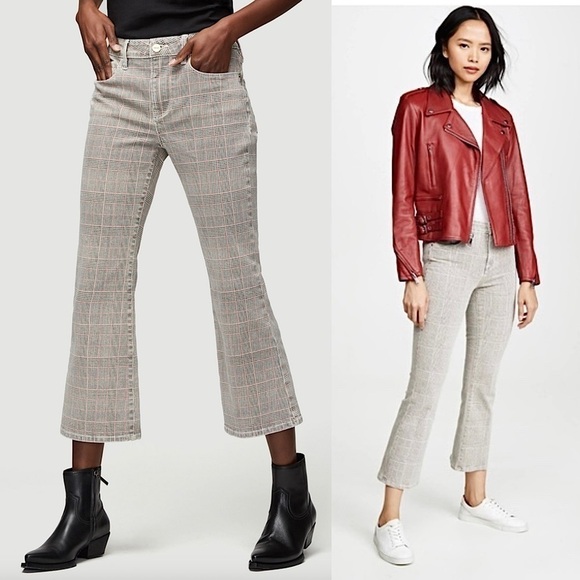 FRAME 90s Houndstooth Plaid Check Denim High Waist Ankle Crop Kick Flare Jean 25 - Picture 4 of 13